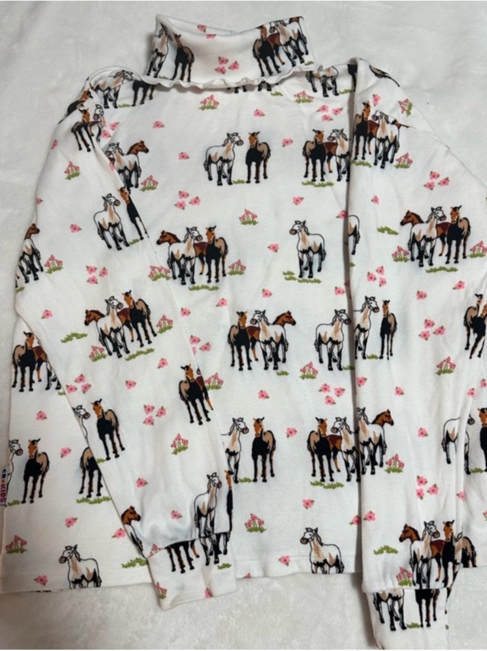 Vintage Girls' White Horse-Print Long Sleeve Tee - cow girl